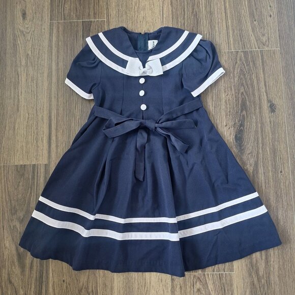 💙 Rare Editions Vintage Style Girls Nautical Dress Size 3T Preppy Sailor Girl - Picture 1 of 8